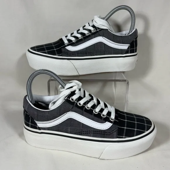 VANS Old Skool Patchwork Black/White Platform Sneakers Size 5.5 W's/4.0 M's - Picture 1 of 10